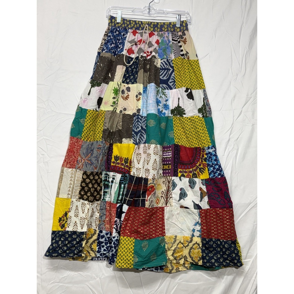 Vintage Patchwork Handmade‎ Skirt Women's Size Small/Medium Drawstring Abstract - Picture 2 of 8